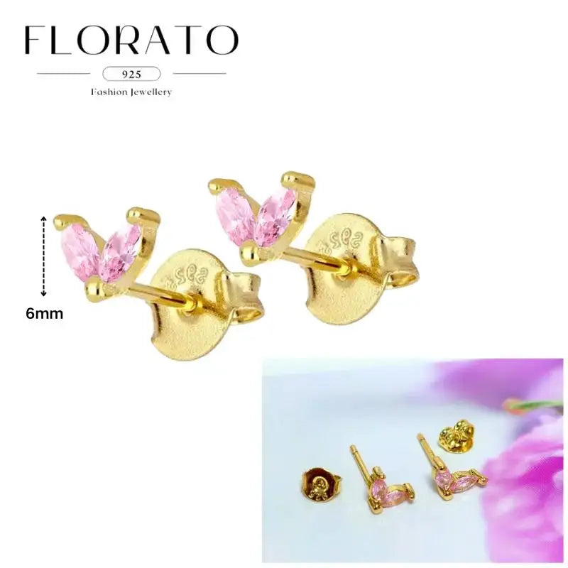 Hoop earrings with pink zircon pendants, Florato 925 gold-tone finish, 6mm