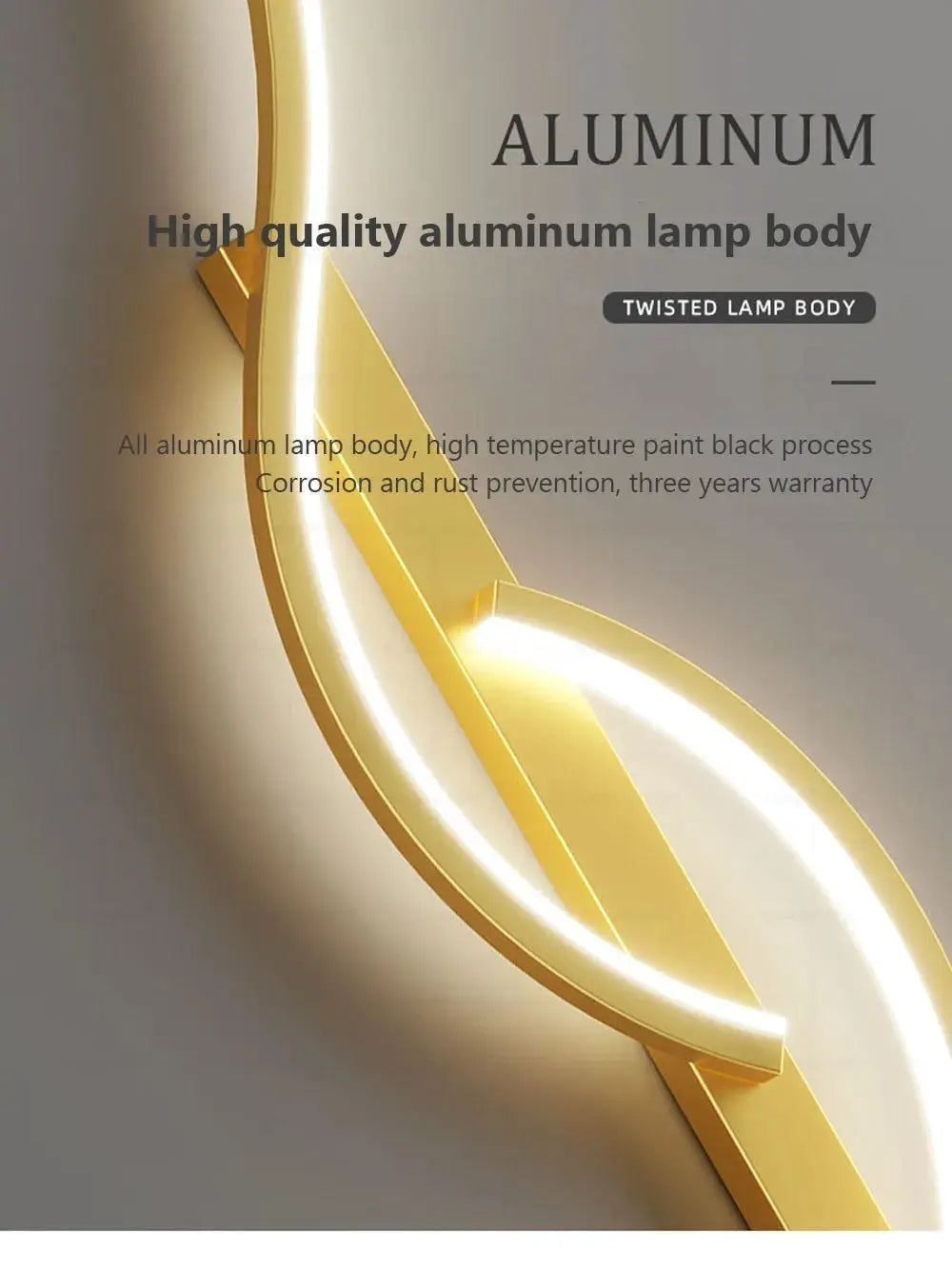 Modern LED wall lamp by Simples Market with a gold aluminum twisted ring design