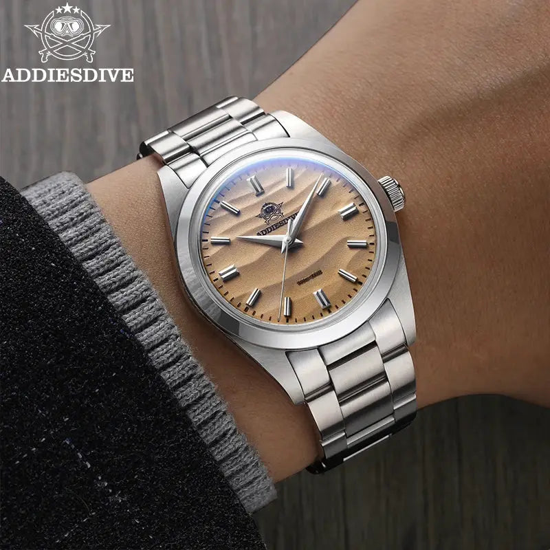 Addiesdive AD2030 Quartz Watch 36mm Stainless Steel Dive Wristwatch With Bubble Glass 10 Bar Water Resistance