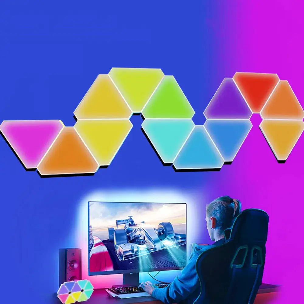 LED Triangular Quantum Lamp RGB wall light by Simples Market; multicolor triangle panels