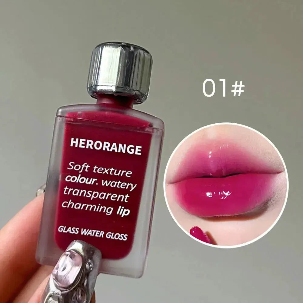 Lightly Glass Water Gloss Herorange Lip Glaze Mirror Shine Moisturizing Plumping Lips Long Lasting Makeup