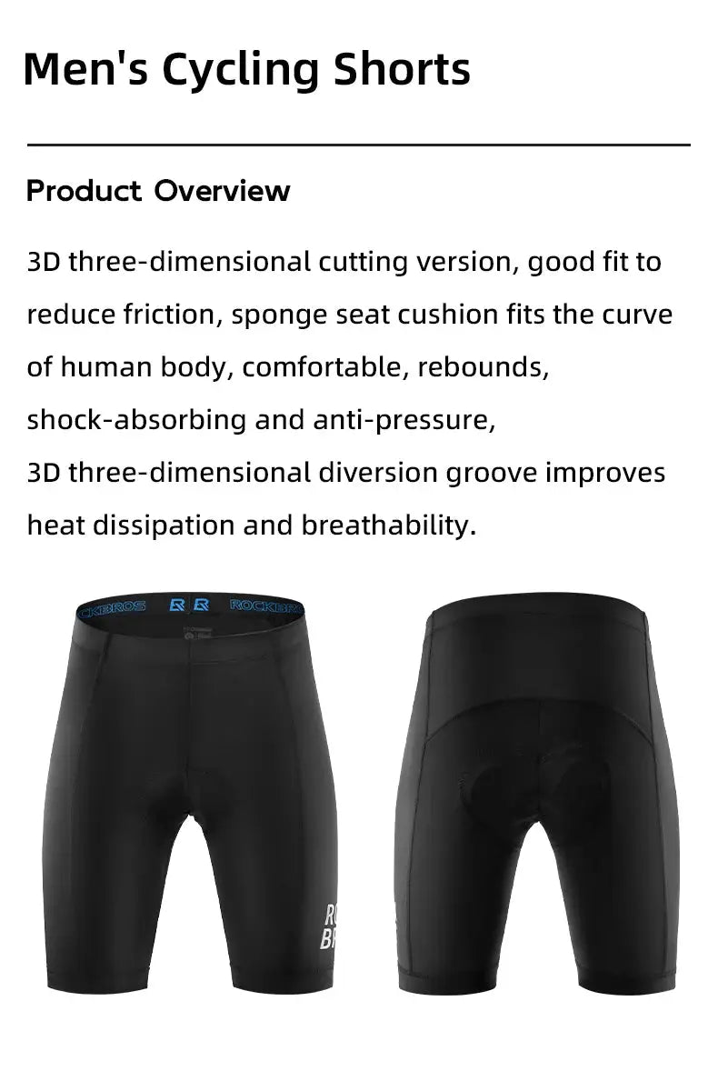 ROCKBROS men's cycling shorts with 3D gel pad, anti-slip, breathable black