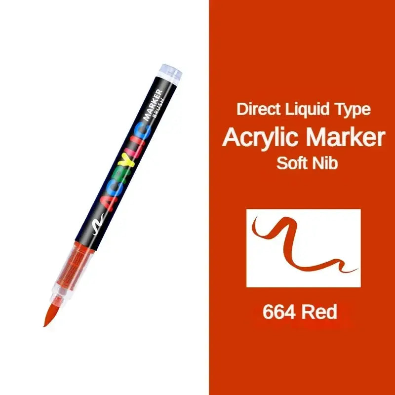 GUANGNA acrylic marker pen, direct-liquid brush type, 664 Red, black barrel with colorful letters