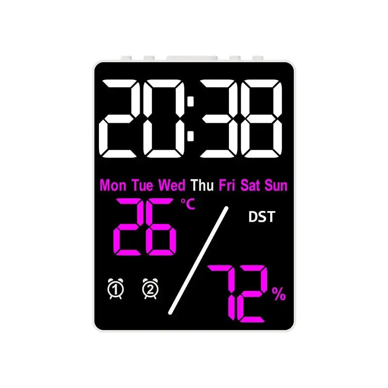 Simples Market large-screen digital alarm clock with humidity and temperature display, white frame, black screen