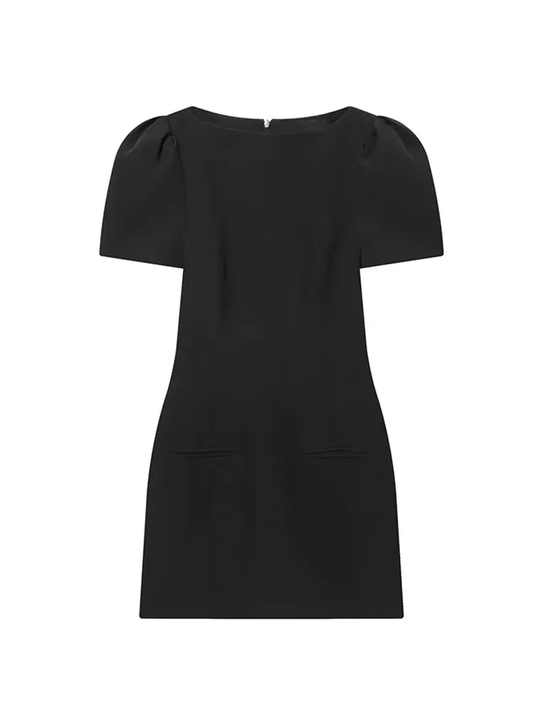 TFMLN Elegant Women Short Sleeve Mini Dress Slim Fit High Waist Solid