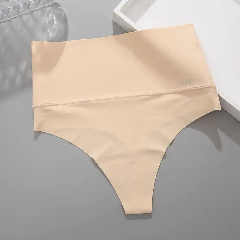 Seamless high-waist thong briefs nude, breathable shapewear for abdomen and hips, plus size S-XL