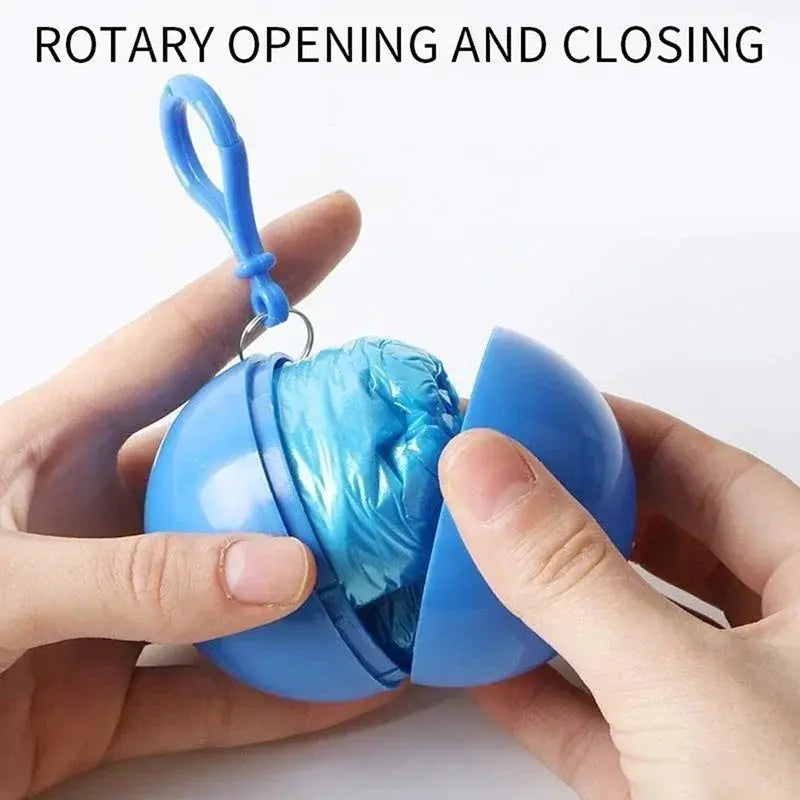 Simples Market portable blue disposable raincoat pocket ball with keychain and carabiner