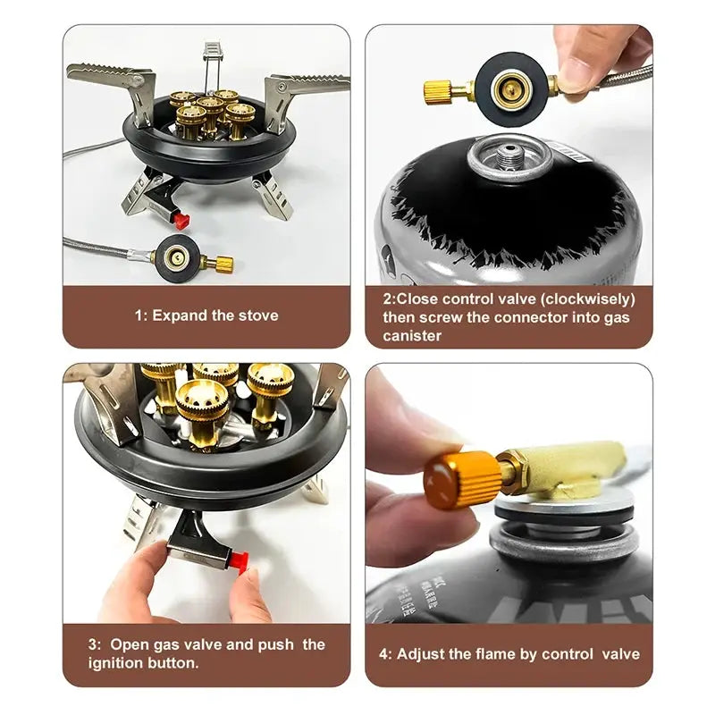 Simples Market BRS201A camping gas stove, 16000W with piezo ignition, outdoor burner with canister connector