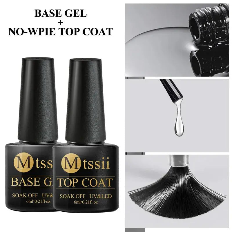 Mtss gel nail base gel and top coat set, 2-pack black bottles, UV/LED soak-off