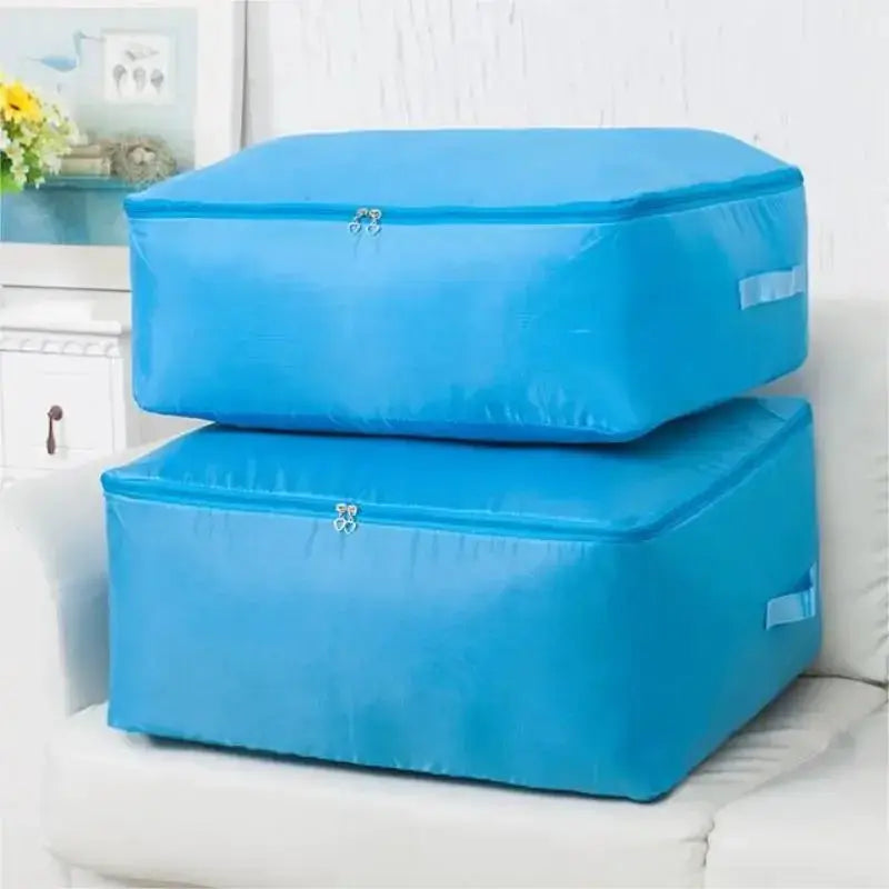 Large blue zipper clothes organizer bags, bedding storage, by Simples Market, set of 2
