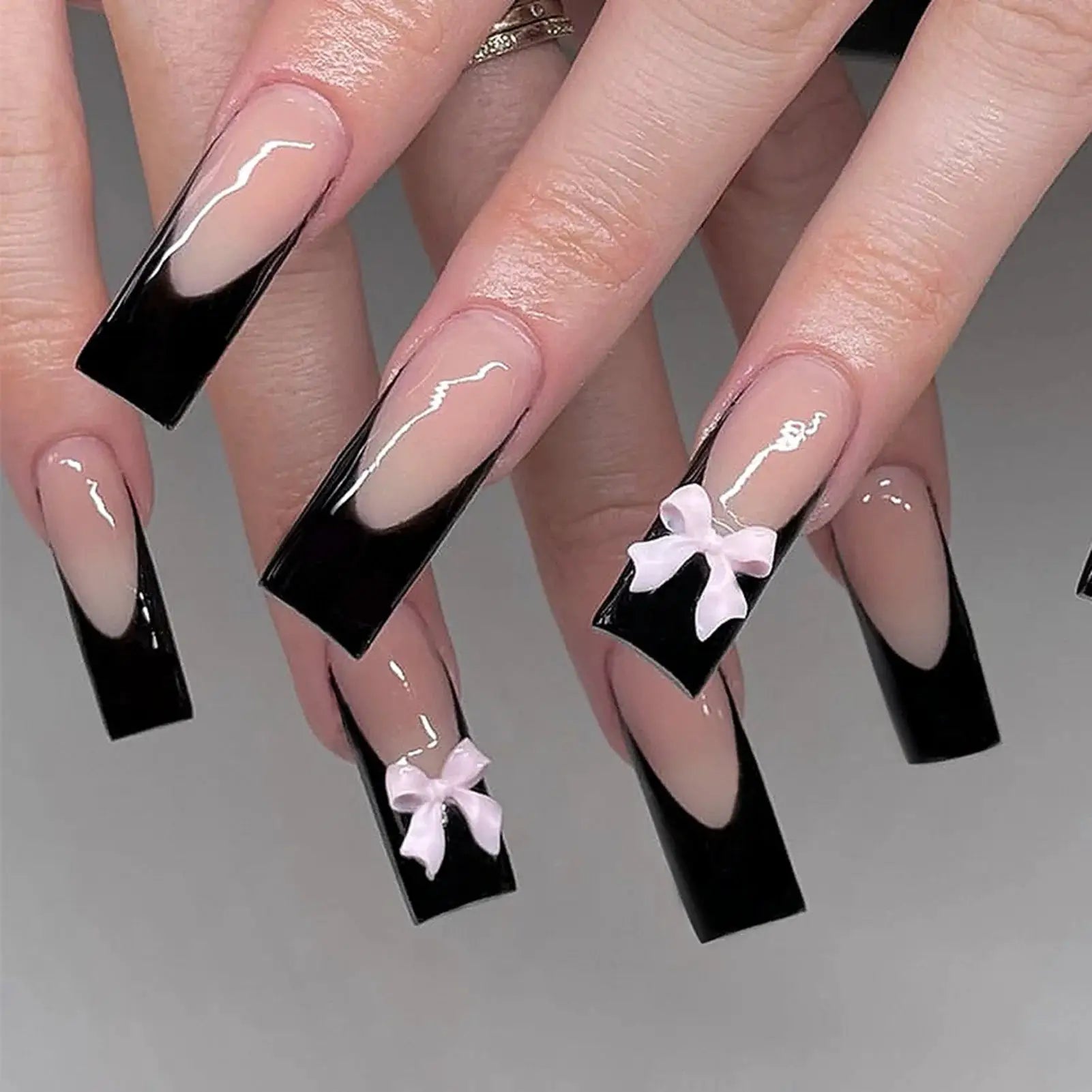 LuxeNail White French Press On Nails 3D Bowknot Full Cover Tips Durable 24Pcs DIY Manicure Set