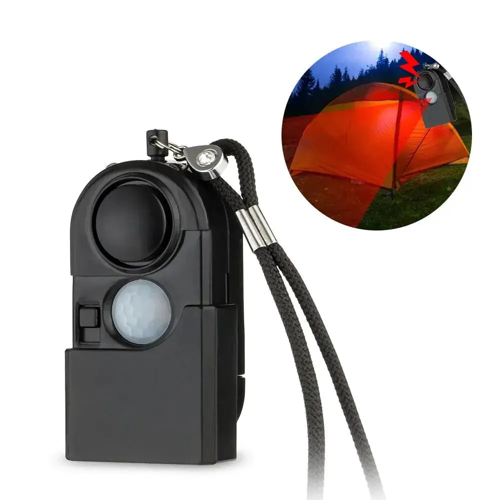KERUI portable mini motion detector alarm with 120dB siren, SOS LED light, black with wrist strap