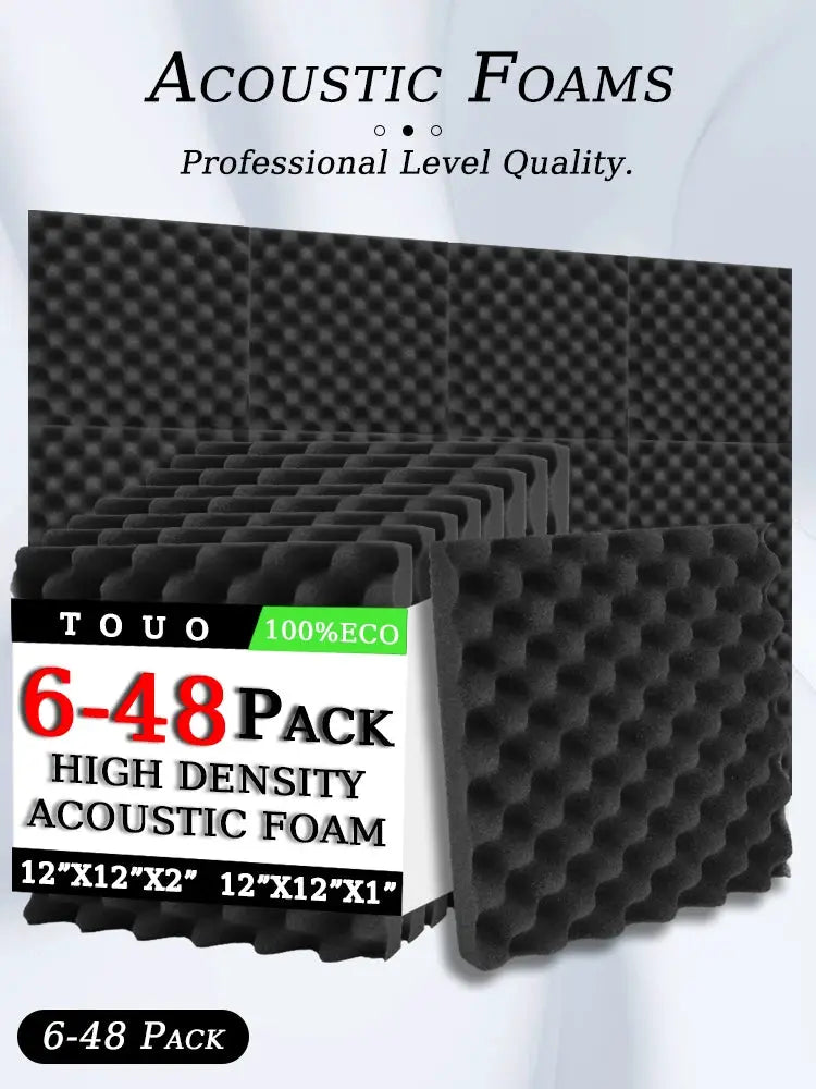 TOUO egg-crate acoustic foam panels, high-density soundproofing by Simples Market, black 6-48 pack.