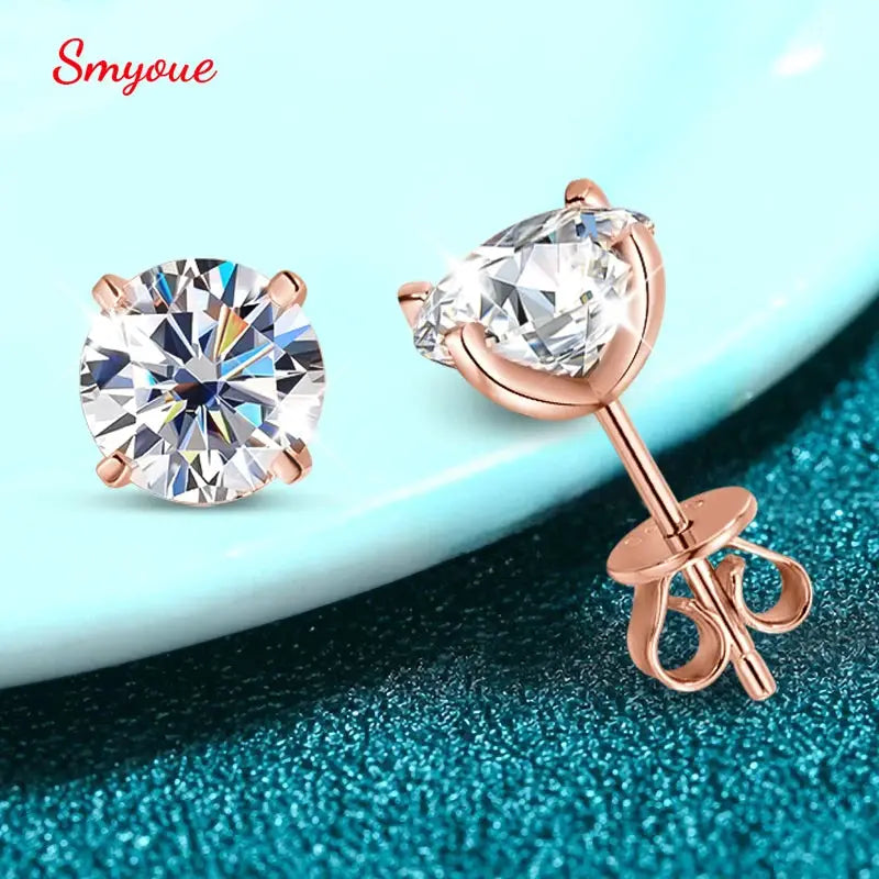 Smyoue Rose Gold Moissanite Stud Earrings For Women 0.2 to 3 CT Sparkling Lab Diamond 925 Silver Classic Wedding