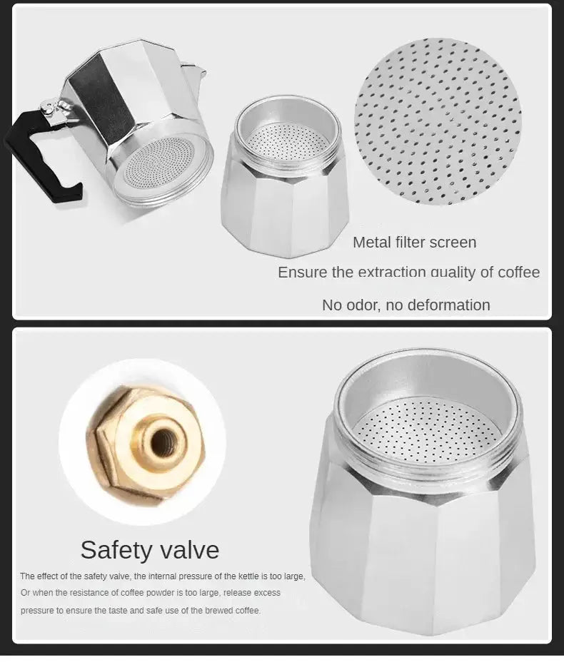 ItaliaBrew Moka Pot Portable Octagonal Stainless Steel Espresso Maker For Rich Italian Coffee