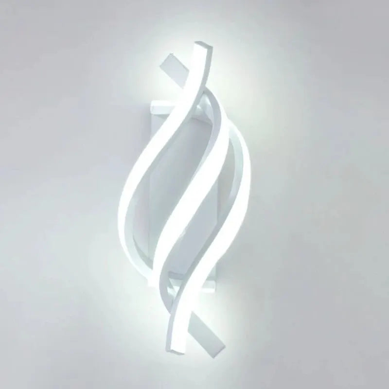 Simples Market curved spiral LED wall lamp in white, modern bedroom, corridor and living room lighting.