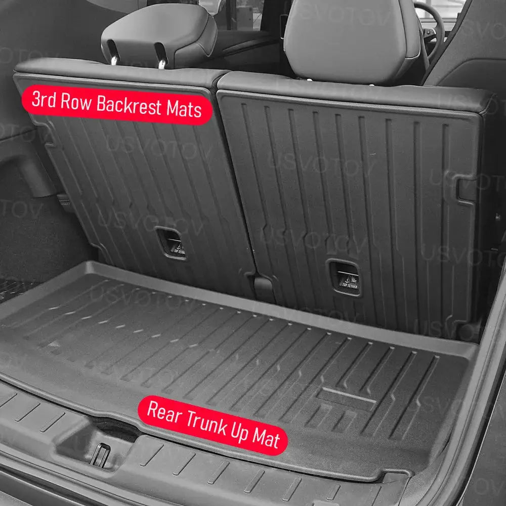 Simples Market USVOTOV all-weather floor mats and trunk liner for 2026 Tesla Model Y with 3rd-row backrest mats