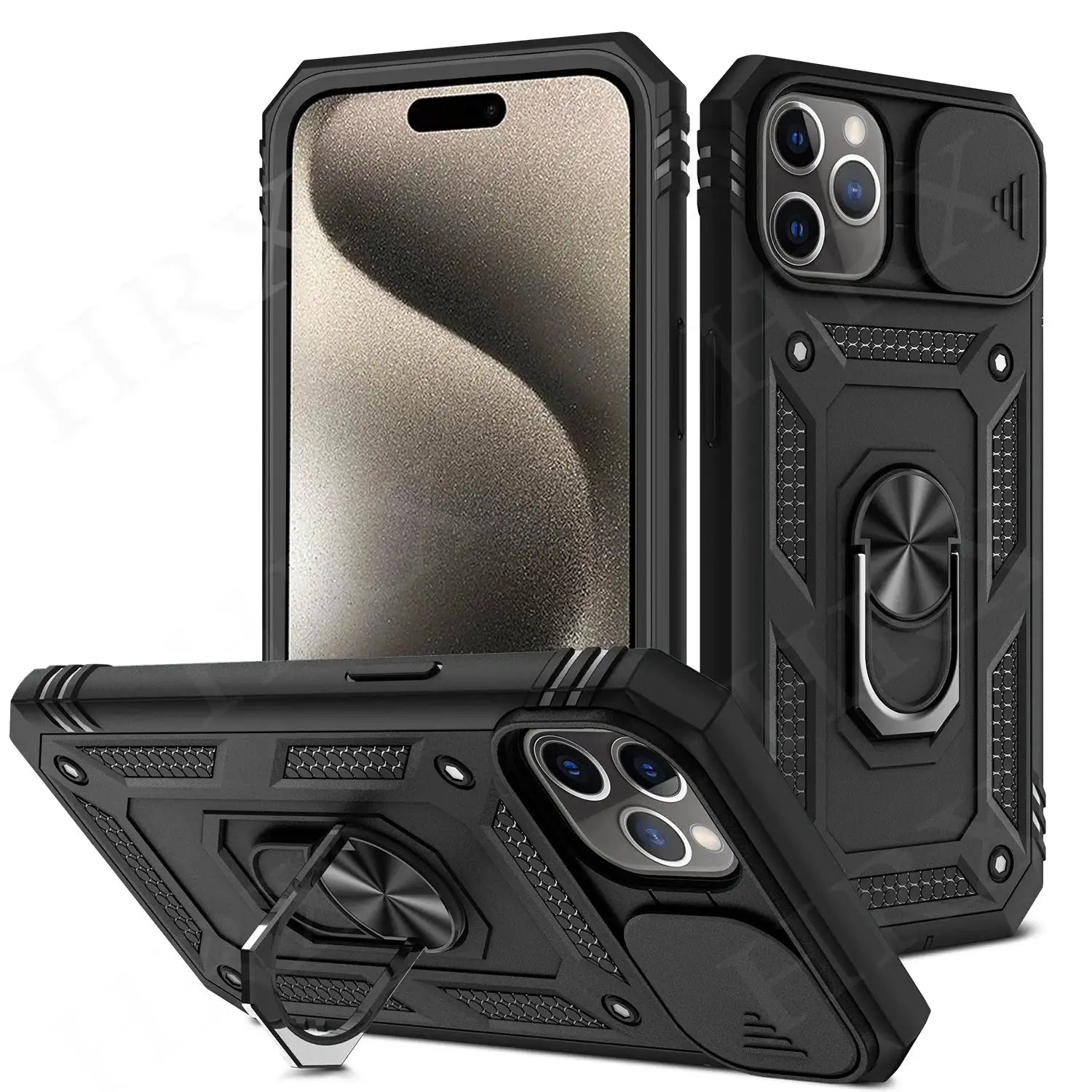 iPhone case by Simples Market 360 rugged for 16/15/14 Pro Max with slide camera cover and built-in kickstand