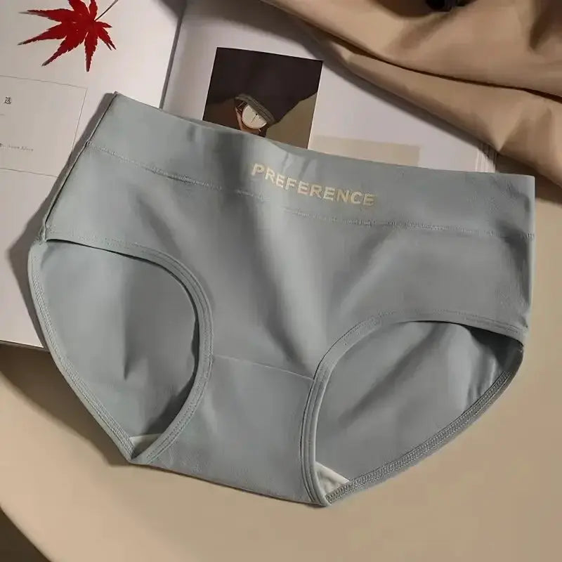 Women's mid-rise cotton panties in light gray with Preference logo on the waistband
