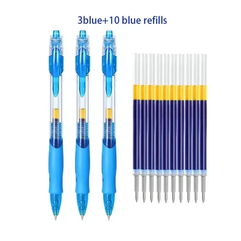 Simples Market retractable gel pen set with 3 blue pens and 10 blue refills