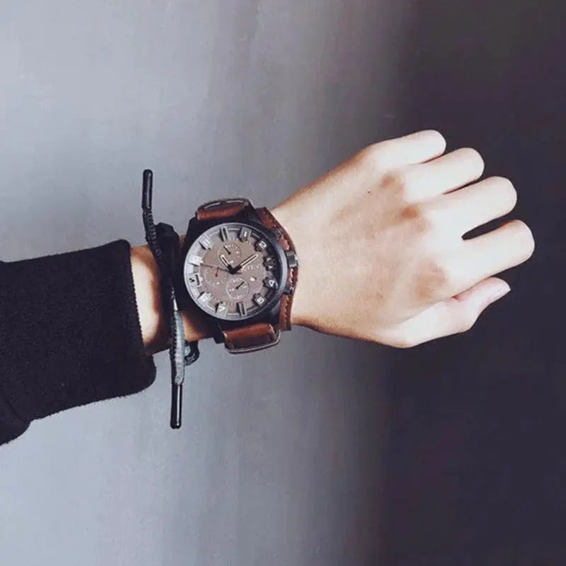 Retro Mens Luxury Quartz Watch With PU Leather Strap Date Big Dial Business Military Tactical Wristwatch