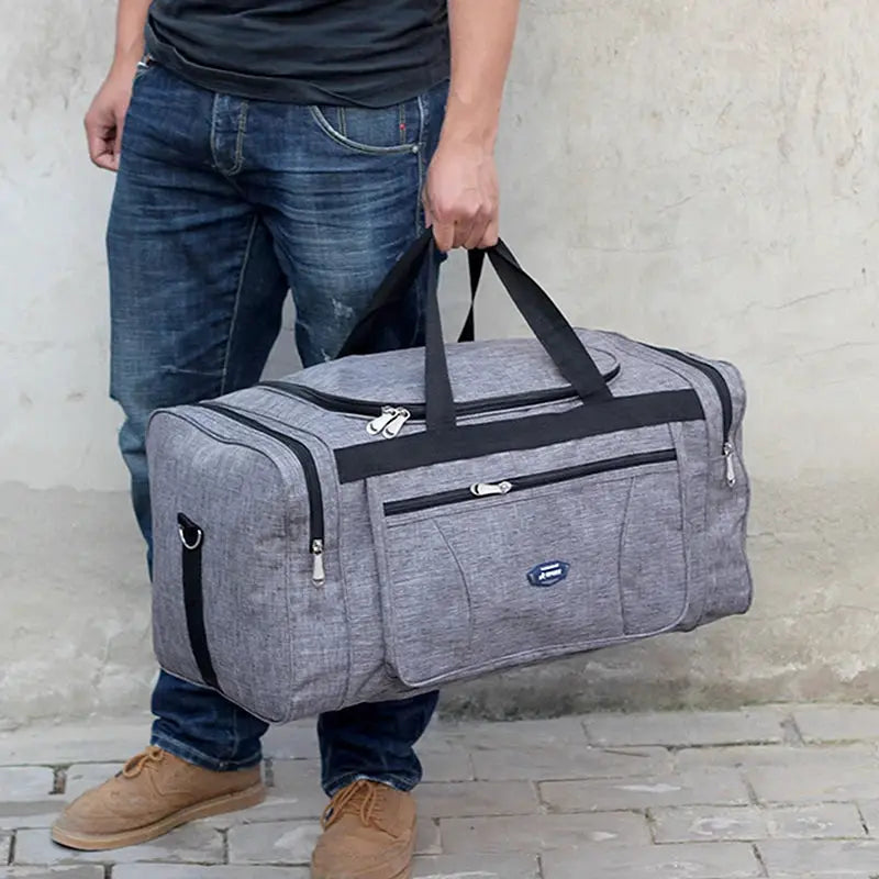 Men's duffel bag by Simples Market, grey Oxford waterproof travel bag with large capacity