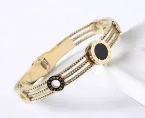 Geometric Stainless Steel Cuff Bracelet For Women With Adjustable Fit And Gold Color Plating