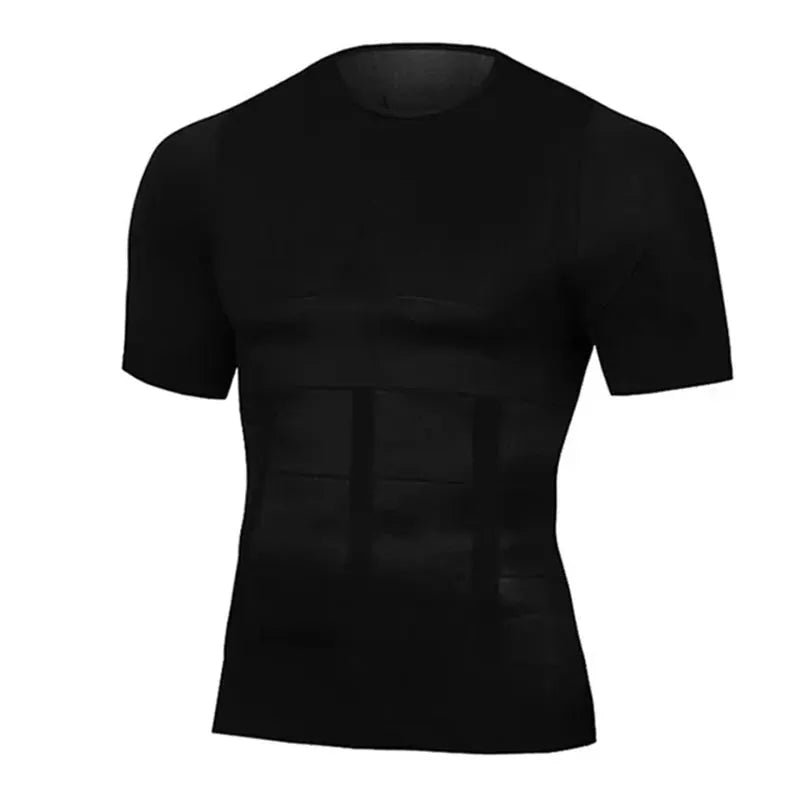 Tummy-control men's compression shirt with abdominal panels in black by Simples Market