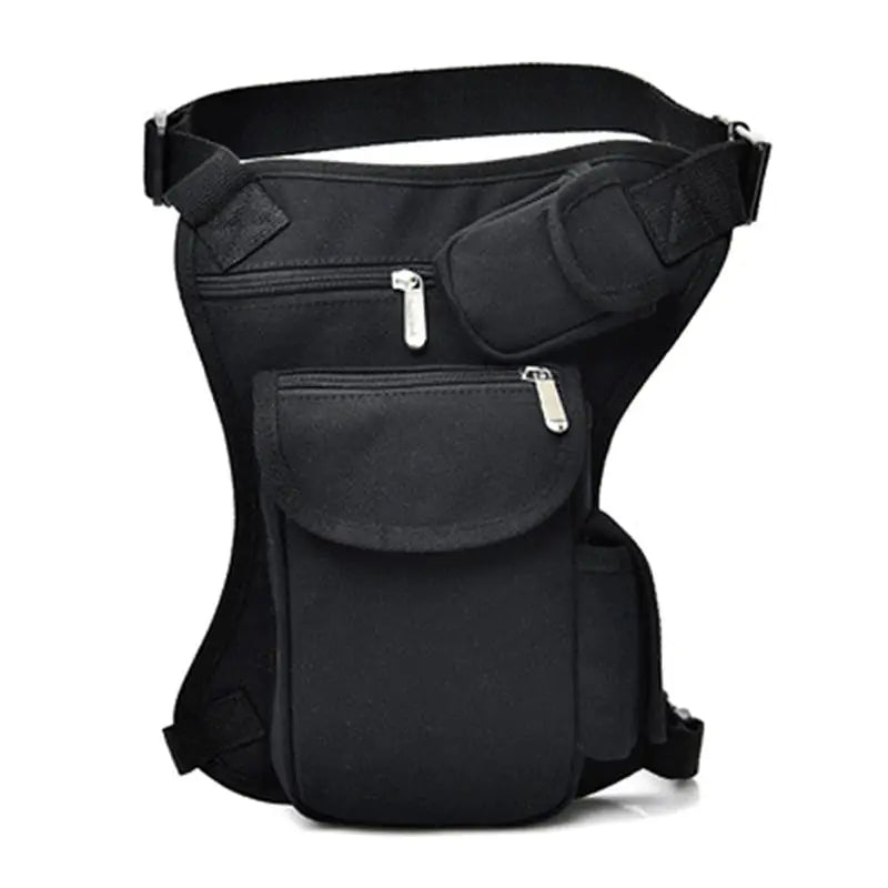 Men canvas fanny pack in black with front zip pocket and multiple compartments
