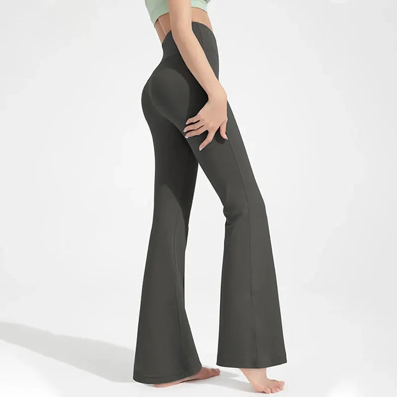 High Waisted Cinching Hip Lifting Fitness Pants Seamless Nylon Bell Bottom Yoga Running
