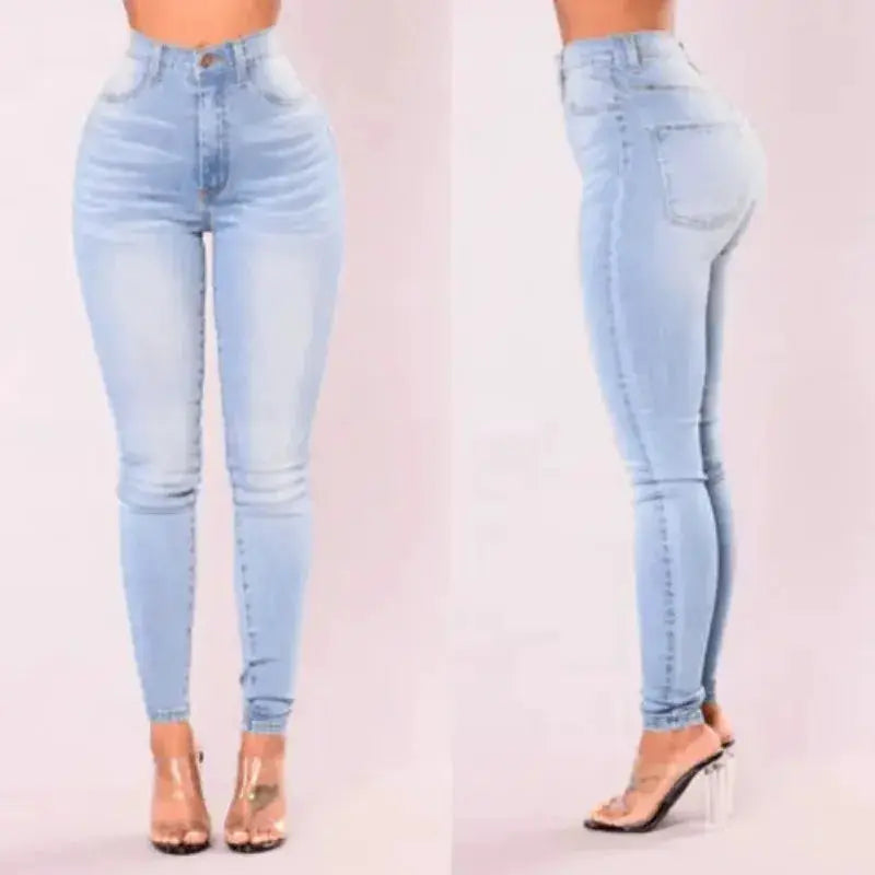 Women High Waist Denim Skinny Jeans Stretch Push Up Front Pockets