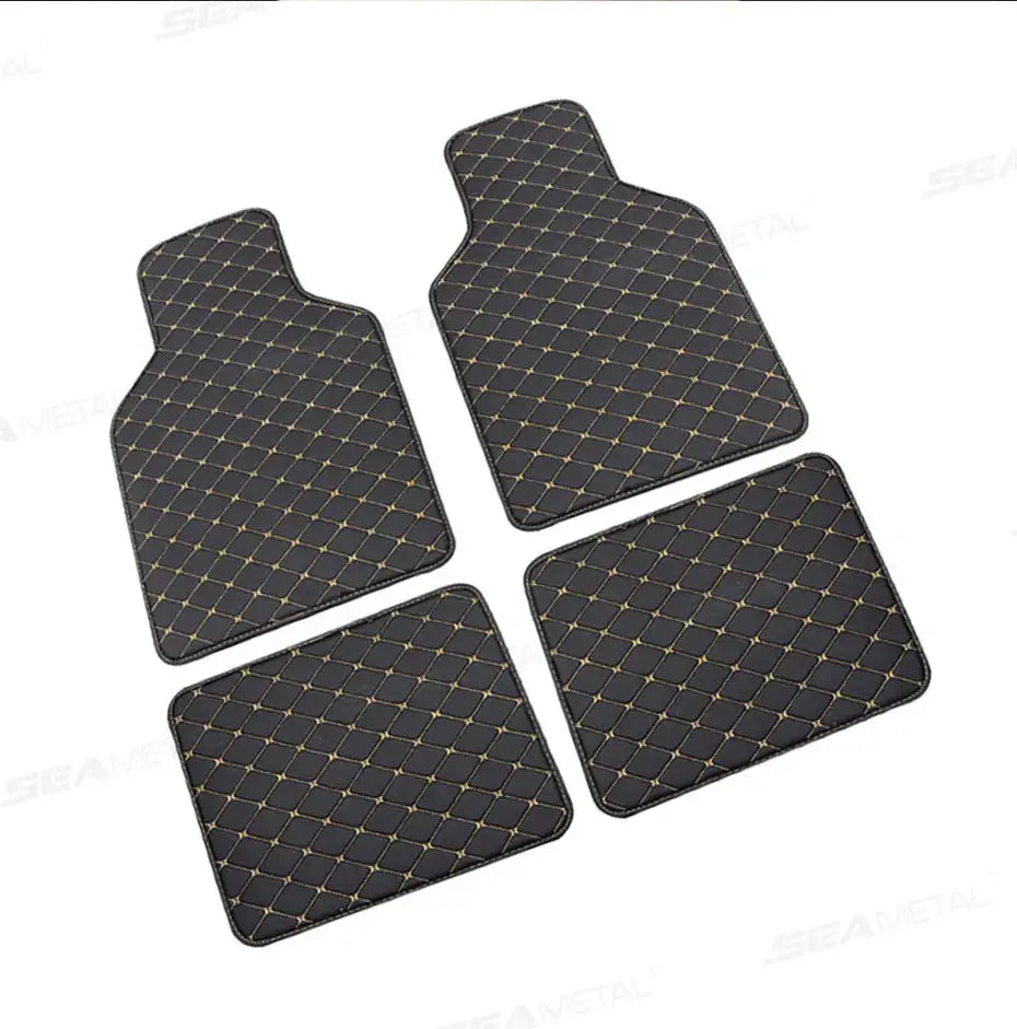 SEAMETAL 4pc car floor mat set by Simples Market, black diamond-stitch, non-slip waterproof mats