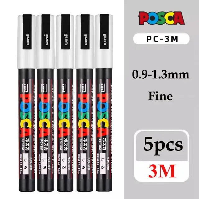 Uni POSCA paint marker pens 5pc set PC-3M, 0.9-1.3mm fine point