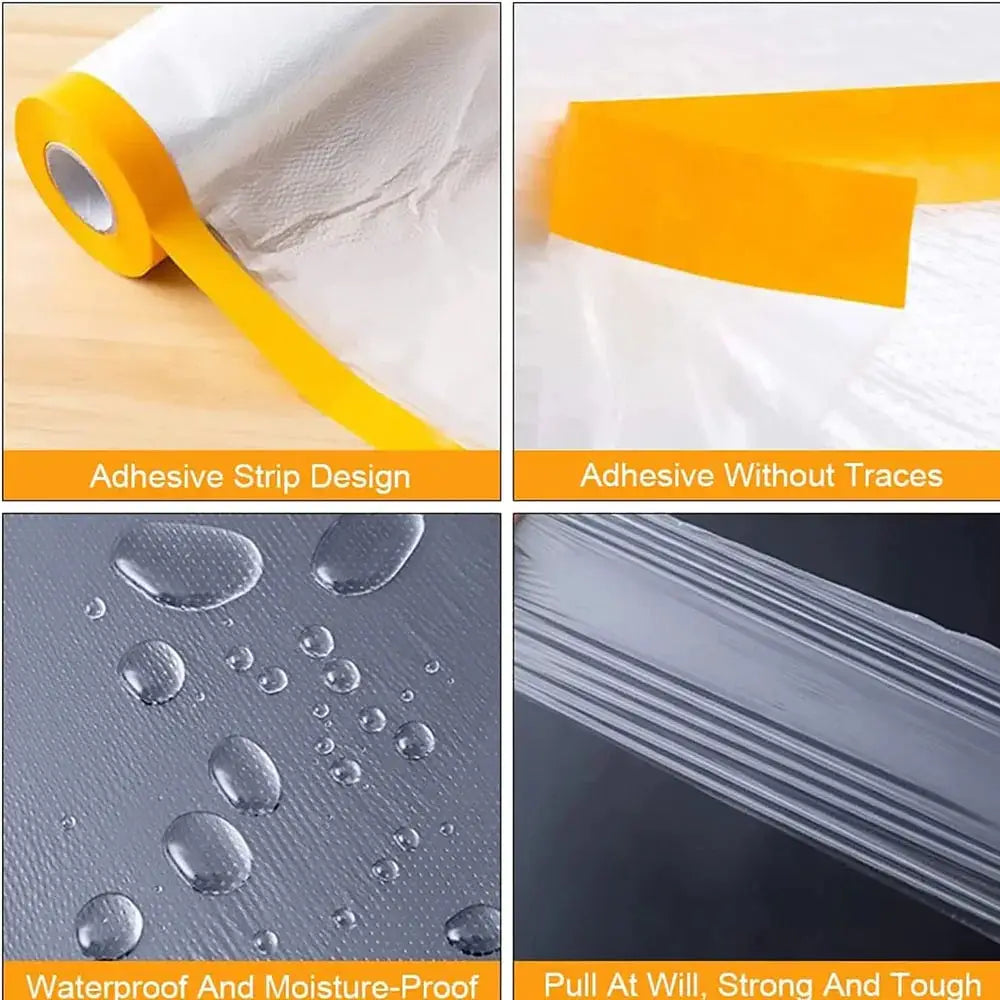 PreTaped Masking Film Roll Painting And Decorating Protective Film Covering Skirting Boards Frames Cars And Auto Body