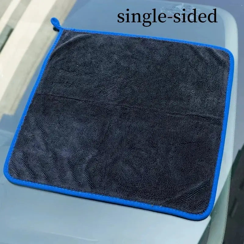 Microfiber car towel with blue edging, navy color, ideal for car care