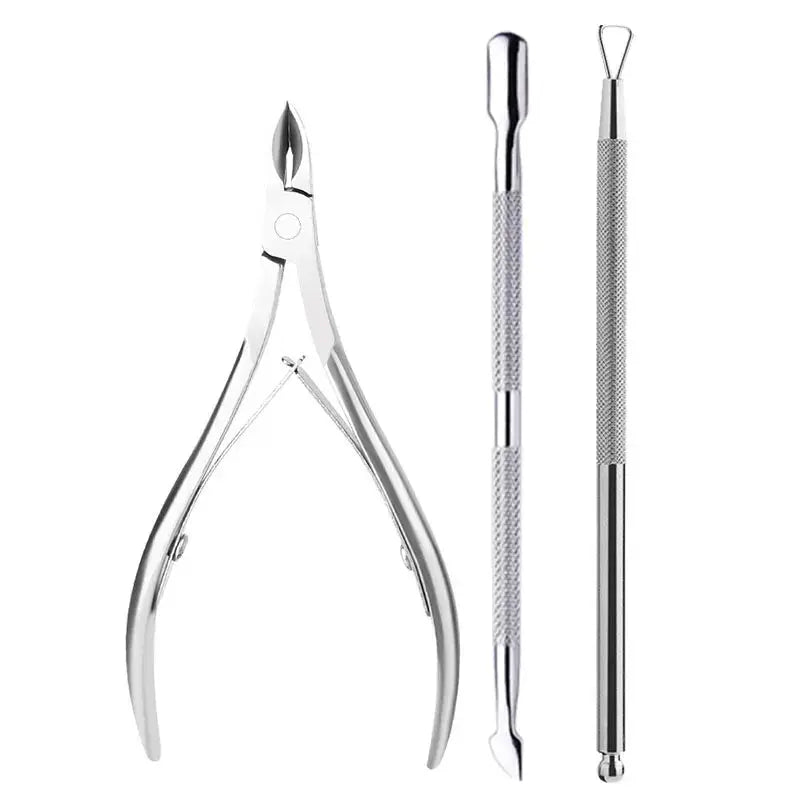 Three-piece stainless steel manicure set with nail nipper and cuticle tools