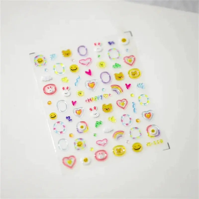Simples Market 1pc 5D kawaii jelly nail art stickers sheet with cute jellyfish, hearts and smiley faces for DIY manicure