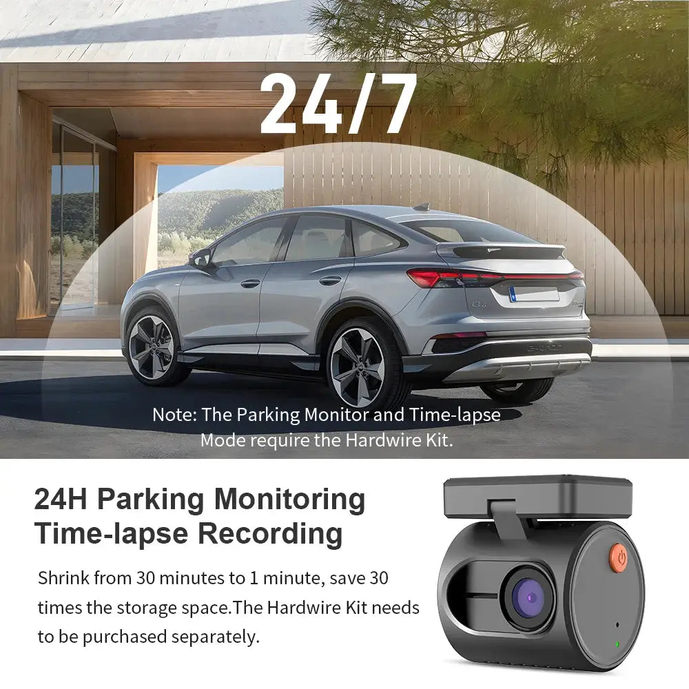 2K dash camera for cars by Simples Market, Mini 3 with night vision and WiFi app; car and dash cam shown