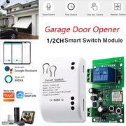 WIFI Smart Garage Door Opener kit with 1/2CH switch module, white controller; Tuya-compatible, Google Assistant and Alexa ready