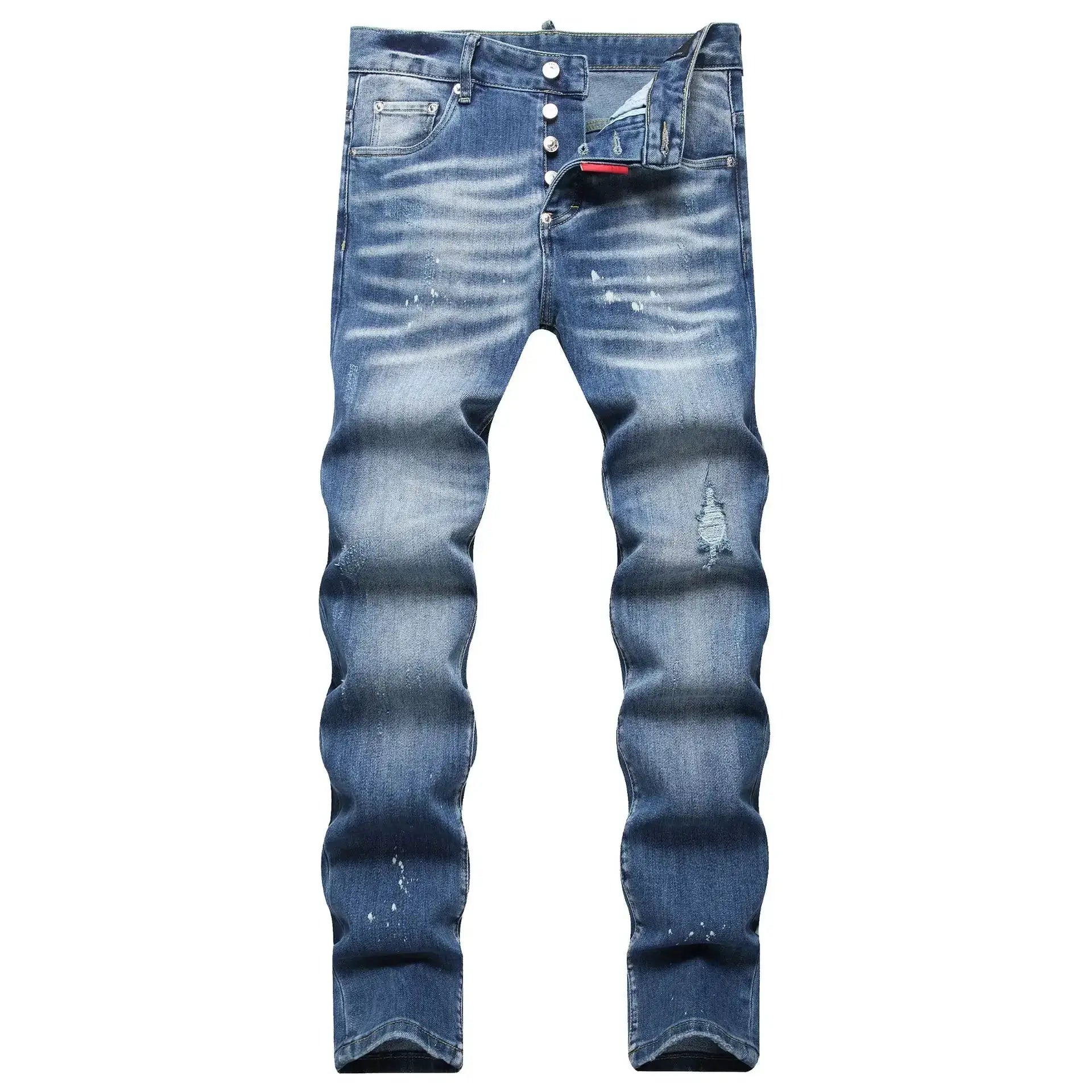 Men's light-blue ripped jeans with distressed details, slim stretch fit (2 pairs shown)