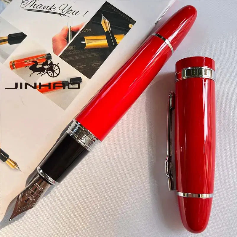 Jinhao 159 red fountain pen with silver trim and clip