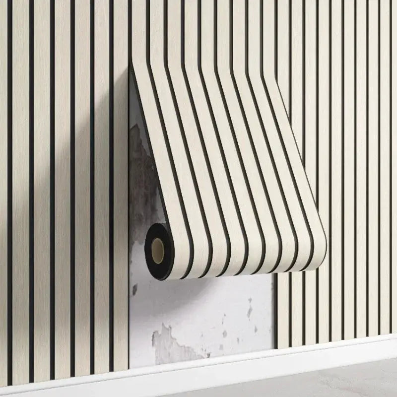 3D grille striped wall sticker roll; beige with black lines, self-adhesive wallpaper