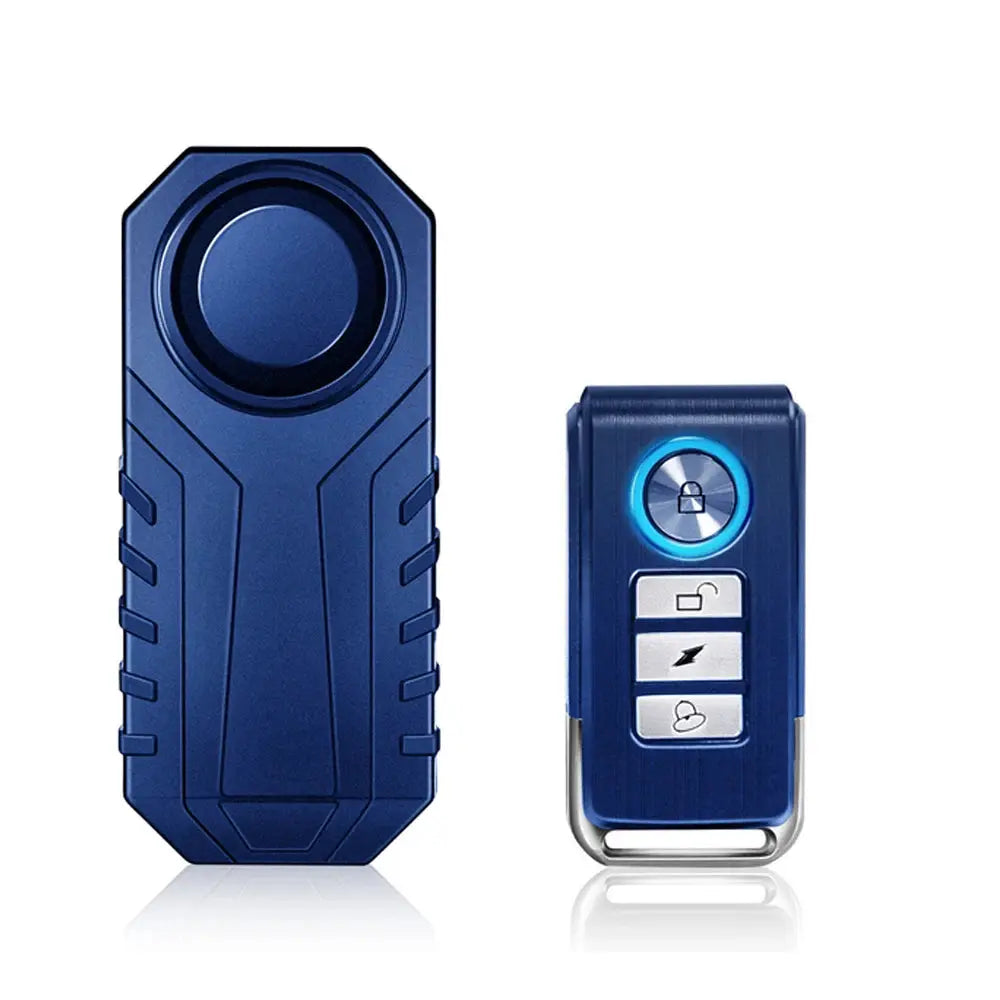 Simples Market blue two-piece 113dB bike anti-theft alarm kit with remote fob and vibration sensor