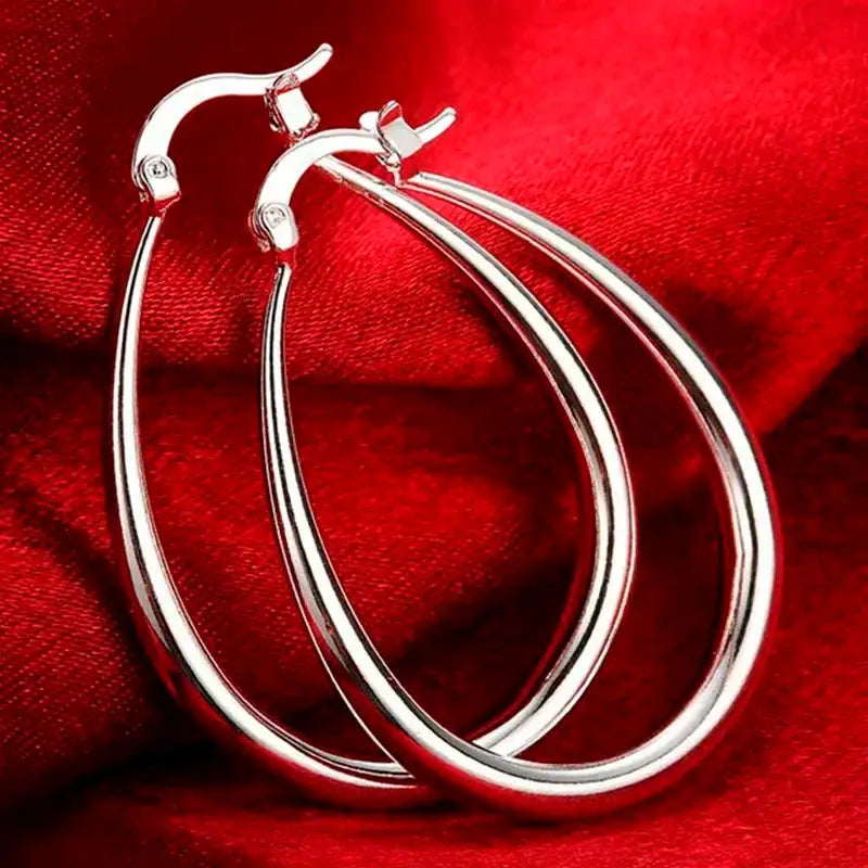 41mm Silver Circle Hoop Earrings For Women Large Smooth Fashion Party Wedding Jewelry Gift