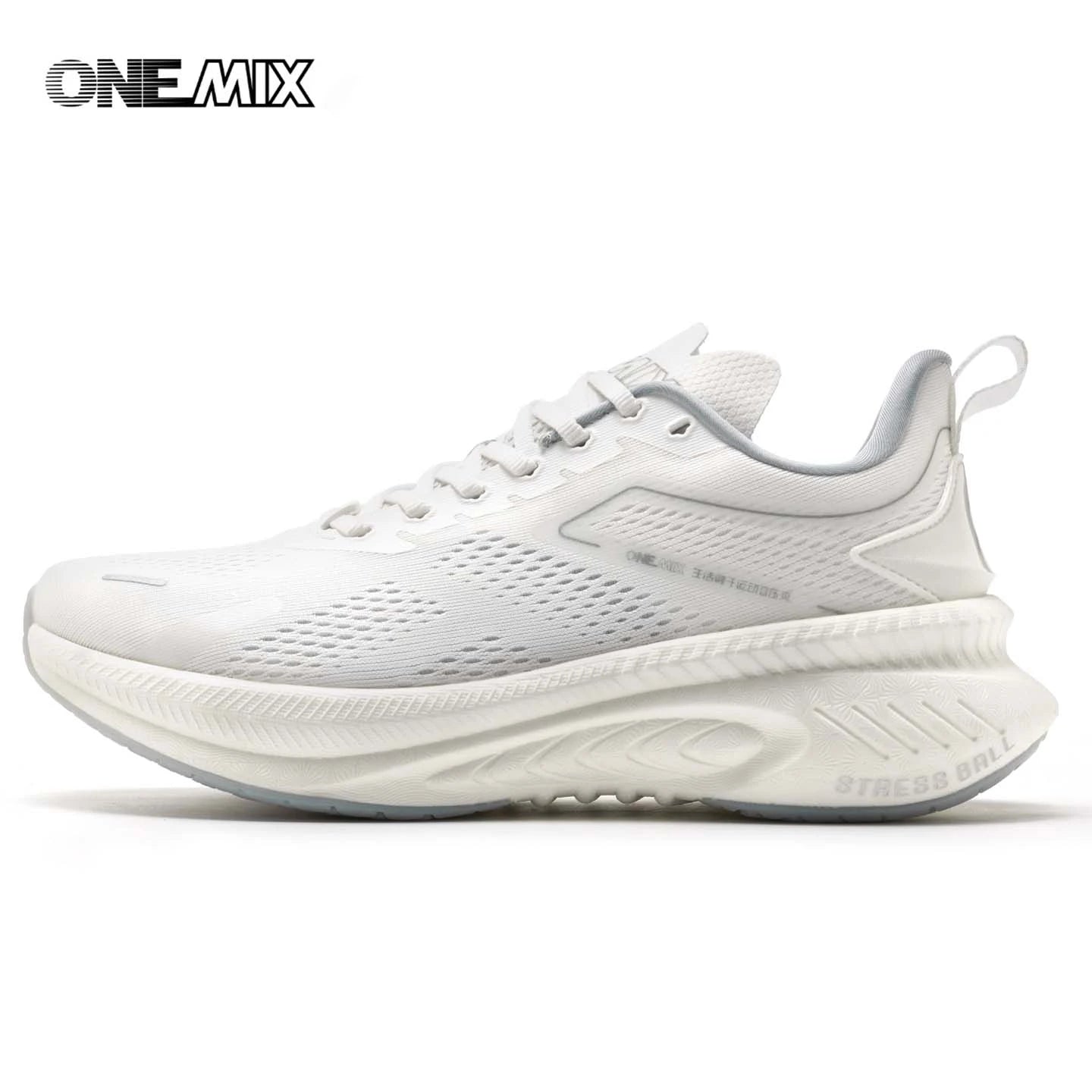 ONEMIX men's running shoes, white breathable mesh upper with cushioned sole