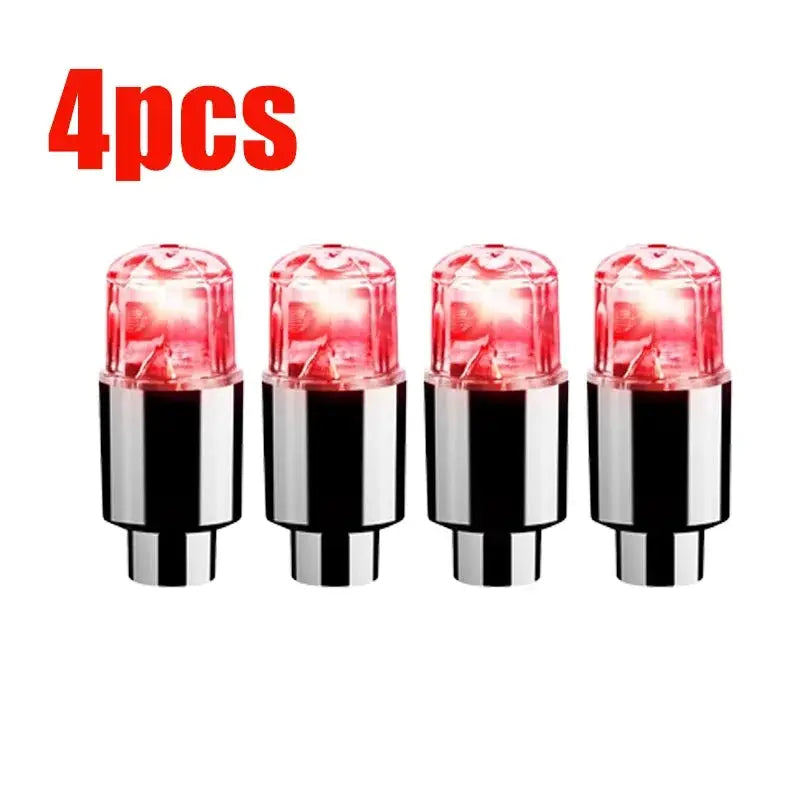 4pcs Simples Market car tire valve LED lights, red hub ambient bulbs