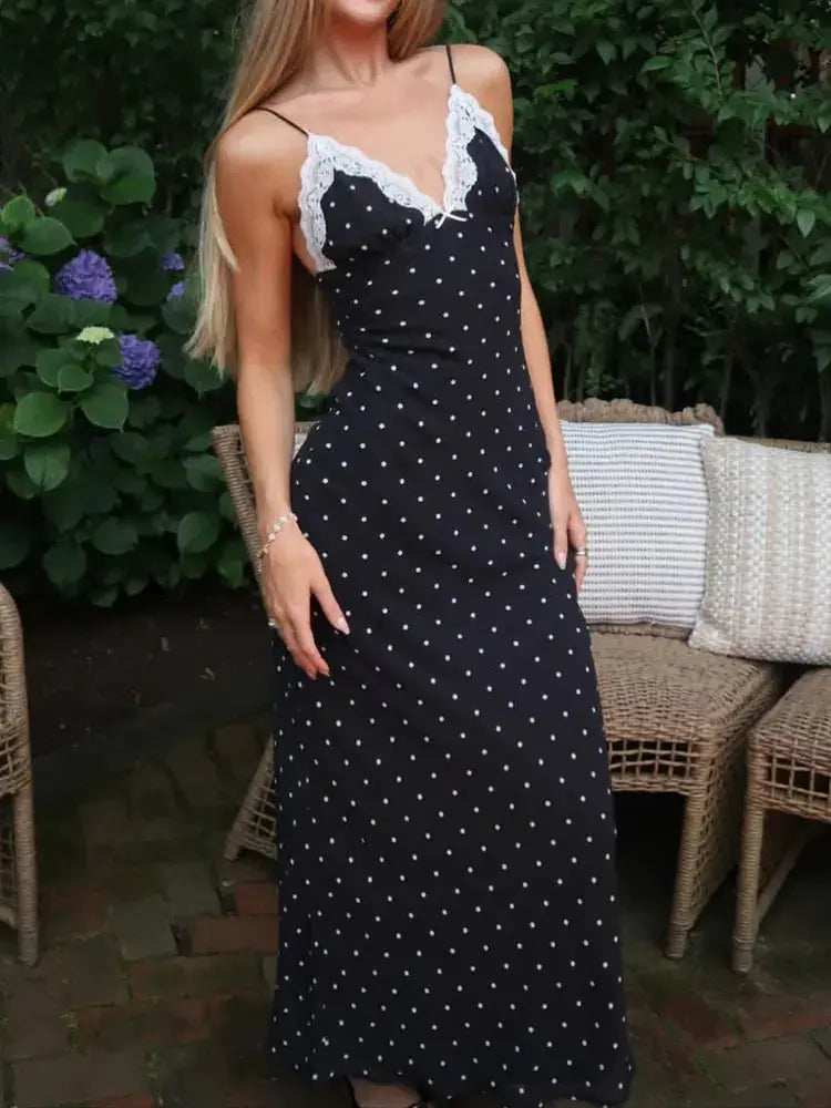 Tossy Lace V Neck Patchwork Maxi Dress Backless Silhouette With High Waist Slimming Fit For Party