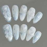 BearPaw Studio Handmade Press On Nails With Bear Paw Design Light Blue Almond Shaped Korean Inspired Aesthetic ABS