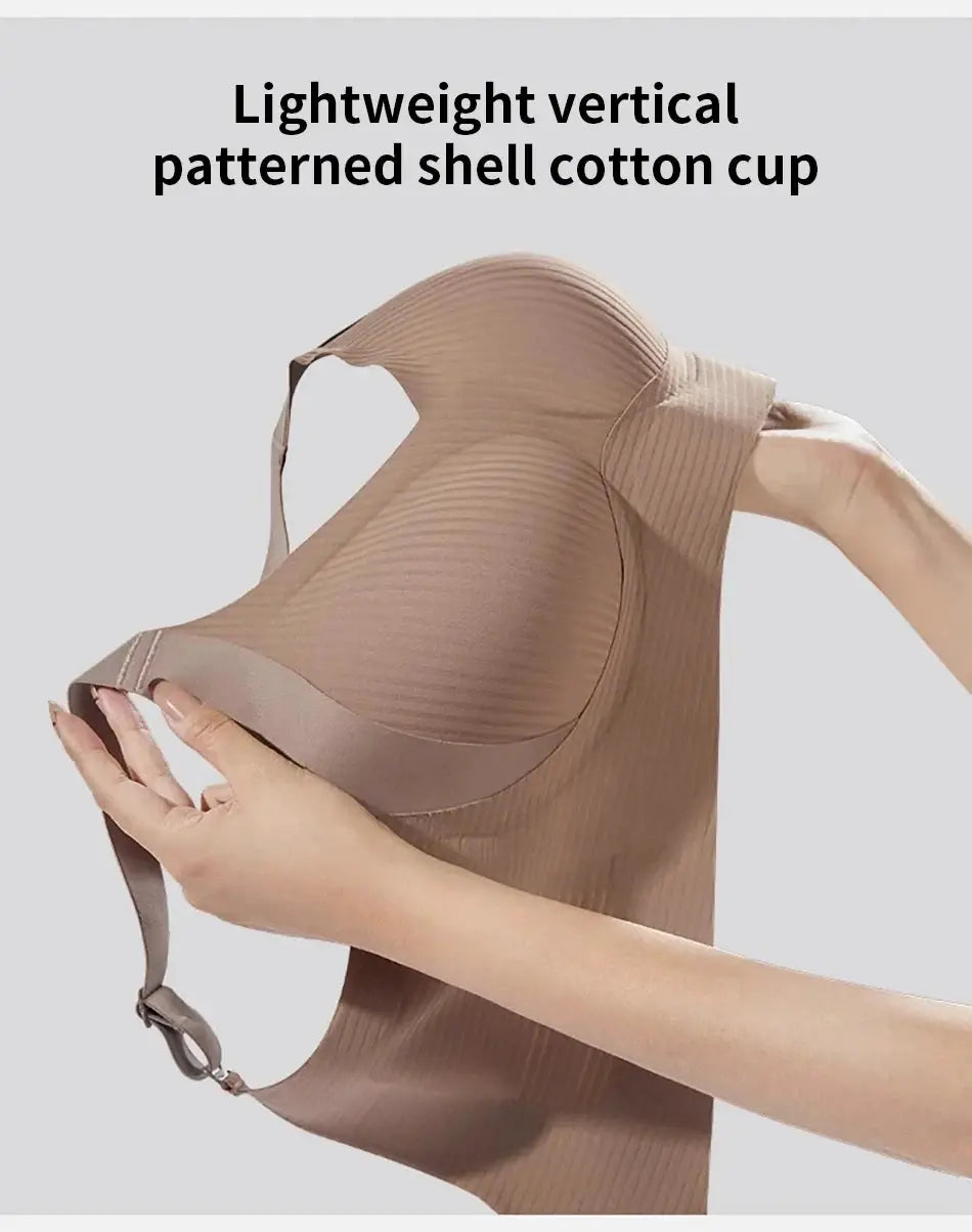Simples Market nude seamless bra, wireless pull-on design in taupe color.