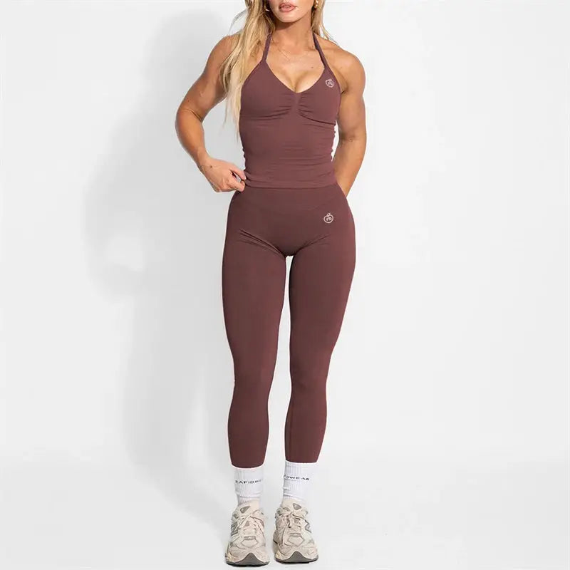 Women's Halter Yoga Set With High Waist Leggings Two Piece Gymwear